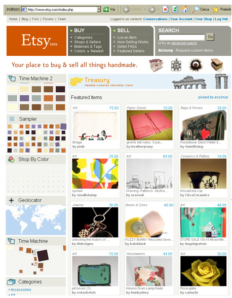 rosa gialla su Etsy home-page